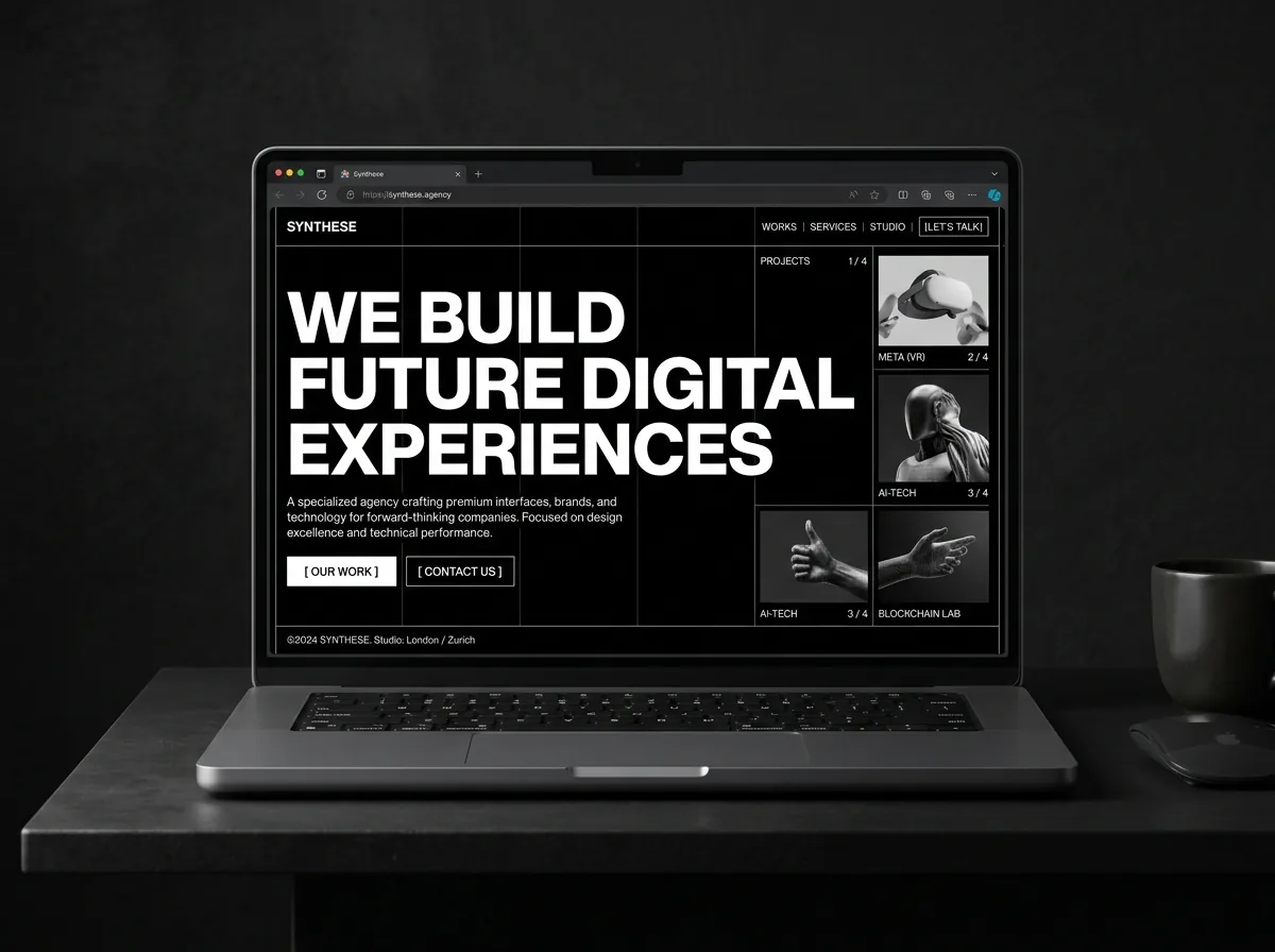 Demonstração de landing page dark para agência digital gerada por IA